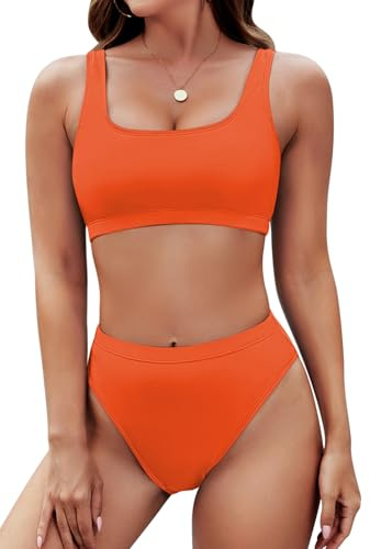 Rosa Queen damer crop top bikini set 2 delar hög midja cut push up vadderad, apelsin, L