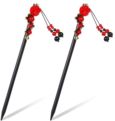 2 palillos chinos para el pelo, horquillas para el pelo chinas para mujer, estilo retro, hechas a mano, horquillas de madera con borlas, palillos japoneses, accesorios para el cabello clásico para