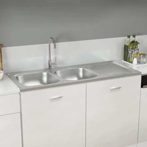 Xichuzi Fregadero de Cocina 2 Senos Acero Inoxidable 1200x600x155 mm, Mueble Pila Lavadero, Pila Fregadero Cocina, Fregadero sobre Encimera, Fregadero Baño Encimera, Picas De Cocina