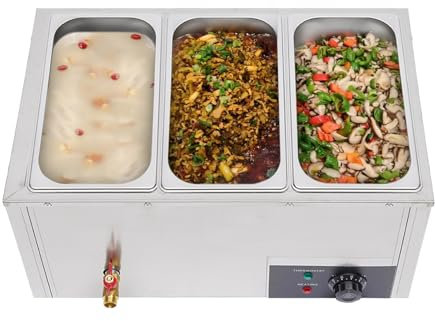 Bain Marie électrique Professionnel 850W Chauffe Plat Buffet 3 Bacs Bain Marie électrique en Acier Inoxydable température Réglable,Bain Alimentaire Thermostat Récipient