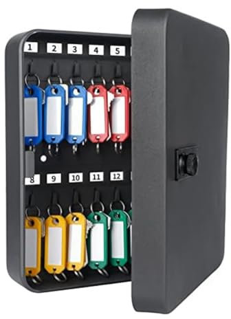 Qerwsdty 1 Stück Schwarzer Schlüsselschrank mit Zahlenschloss, Wandmontierte Schlüsselaufbewahrungsbox mit Zurücksetzbarer Kombination, Schwarze Digitale Sicherheitsbox