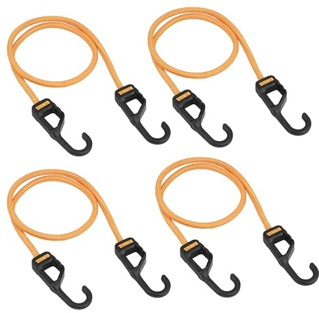 DEWALT DXBC300364 Black/Yellow 36 Premium Heavy-Duty Bungee Cords, 4 Pack | Non‑Scratch Steel‑Core Hooks with Quick‑Pull Notch & Interlocking Grip for Stretching & Securing Lightweight Gear & Cargo
