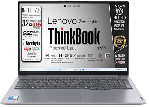 Lenovo, pc portatile Notebook, Intel Core 7 240H (SERIES 2), Ram DDR5 32Gb, Display IPS FHD 16, SSD 1Tb, Wi-Fi 6, Bt, Thunderbolt 4, Tastiera retroilluminata, fingeprint, Win11 Pro, Pronto all'Uso