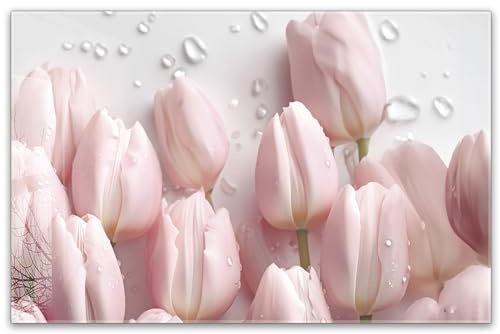 Herdabdeckplatte 80x52 cm einteilig aus 4mm ESG Glas | Rosa Tulpen, Blumen | Herd Abdeckung Abdeckplatte Induktion Schneidebrett Glasplatte für Ceranfeld