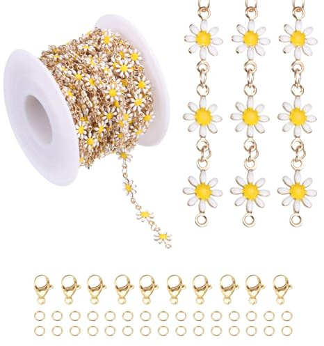 PATIKIL 16.4Ft Bunte Blumenkette Rolle Kettenglieder Bulk Weiß | Schmuckherstellung, Mit Lobster Claps Jump Rings, Für Schmuckherstellung Findings DIY Basteln Halsketten Armbänder