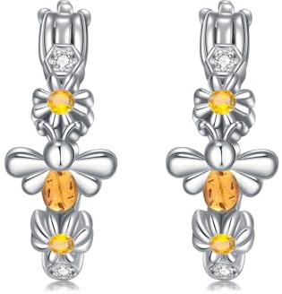 Biring örhängen S925 sterlingsilver tusensköna bi örhängen bärnsten bi smycken gåvor för kvinnor mor fru, Sterlingsilver, Ingen ädelsten