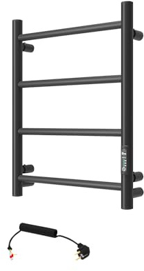Schwarzer Handtuchheizkörper Elektrisch 510x400 mm – 45W Energiespar-Heizung mit Thermostat & Timer – IP44 Wandmontage – Kompakt & Modern für Badezimmer & Hotel