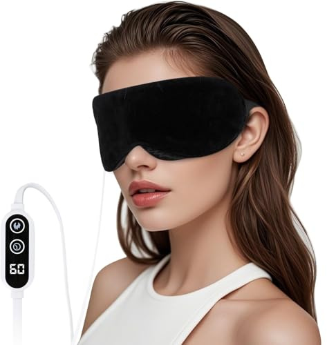 GNEGNI LIFE Heated Eye Mask,Smart Temperature&Timer Control, USB Soft Cotton Warm Eye Compress, for Dry Eyes, Blepharitis, Dark Circles and Sleep&Travel（Black）