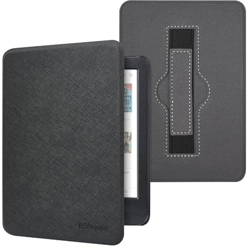 RSAquar 6 Fodral till Kobo Clara Colour | BW | 2E, Tolino Shine Colour/Shine 5/4 med handrem - Tunt Skyddshölje med Automatisk Viloläge/Väckning - Svart