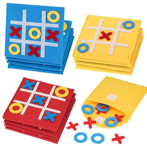 Tic Tac Toe Spiel – 12 Stück Filz Tic Tac Mini in Bunt – Klassisches Lernspiel & Mitgebsel Kindergeburtstag – Kindergeburtstag Gastgeschenke & Mitbringsel