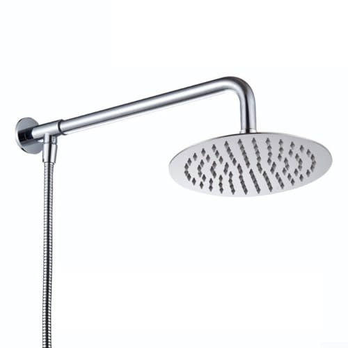 Lussuoso soffione doccia a pioggia, 150 mm, in acciaio inox, quadrato, con braccio da parete da 400 mm e tubo flessibile da 1,5 m, per bagno, sistema doccia, effetto cascata, cromato moderno