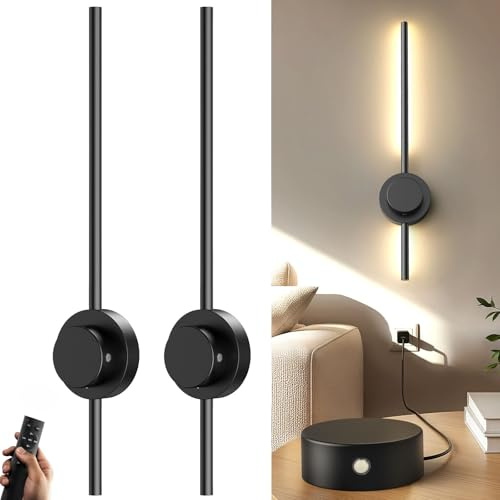 FabStyl Akku Wandleuchte Innen 2er Set, 70CM LED Wandlampe Akku Betrieben Kabellose mit Fernbedienung, 3 Farbtemperaturen&Stufenlos Dimmen, Magnetisch Abnehmbarer Akku,Timer, 360°Drehbar,Ohne Bohren