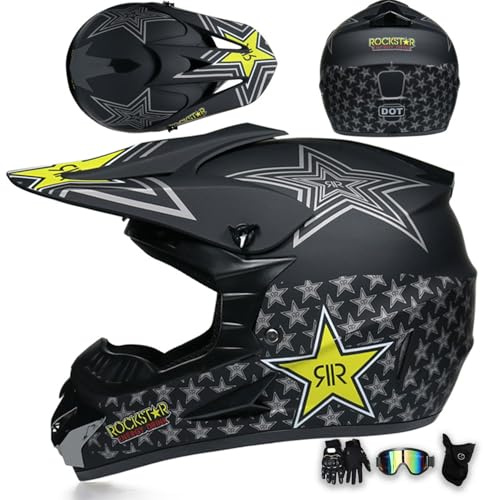 MODRYER Casco De Motocross Hombre Mujer Cascos Integral para Motocicleta Todoterreno Casco para Descenso MTB MX Quad Enduro ATV Off Road Esquí Scooter, con Gafas Guantes Máscara,Black-L/56~57cm