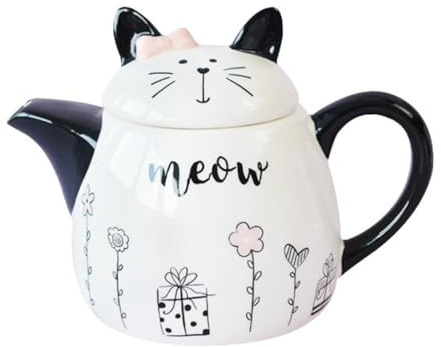 BESPORTBLE Ceramic Teapot Cat Shaped Decoration Black White for Cat Lover Home Tea Use
