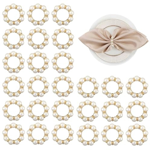 Pearl Napkin Rings 60Pcs, Elegant Rhinestone Imitation Beaded Serviette Buckles, Imitation Pearl Ring Napkin Ring Holder, for Cloth Napkins for Wedding Party Banquet Dinner Table Decor and Daily Use