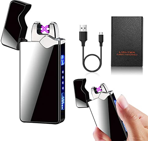 Umllpet Accendino Elettrico, Accendino ad Arco Elettrico, Accendino Elettronico Ricaricabile Antivento Senza Fiamma Regali Compleanno per Uomini Lui Papà (Nero)