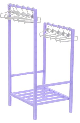Gogogmee Perchero para Diseño Realista para Organizar Ropa de 30cm en Plástico Color Lavanda con 20 Mini Perchas Muñecas en Casa de Muñecas y Juego de rol
