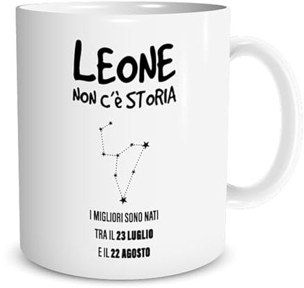 Social Crazy Tazza in ceramica Stampata - SEGNO ZODIACALE OROSCOPO - Tazza 320 ml in Ceramica Bianca, Stampa in alta definizione Idea Regalo Originale e Unica MADE IN ITALY (LEONE)