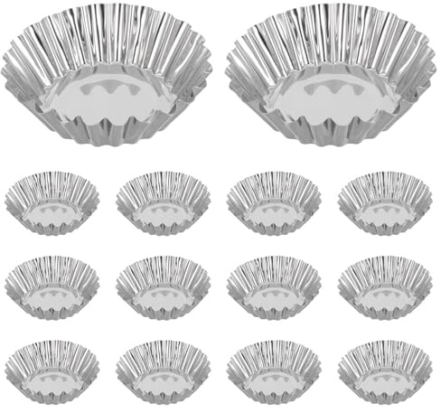 HOMOCONO 50 mini moldes para tartaletas de huevo - Moldes de acero inoxidable para hornear - Vasitos de postre antiadherentes - Utensilios de cocina reutilizables para hornear