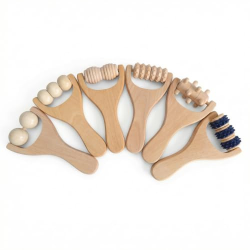 6 Stück Massageroller Aus Holz, Ergonomische Massageroller mit Griff für Rücken, Beine, Hände, Massage für Entspannung, Verbesserung Der Durchblutung Und Reduzierung Von Cellulite