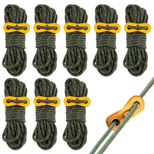 JIRVEX 8 Accesorios camping reflectantes, 4 m con tensor cuerda de aluminio ligero para tiendas de campaña, toldos y actividades de acampada, color verde