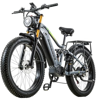 BURCHDA Dual Motor 95/190 N.m Electric Mountain Bikes for Adults E-Bike 48V 20Ah Removable Battery up to 120 km, 26X4 Fat Tire Ebike with LCD Display Full Suspension Bicycle RX80