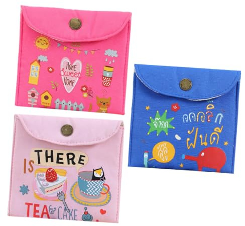 Tragbare Aufbewahrungstasche für Damenbinden 3 Stück-pack aus Canvas | Knopfverschluss, Leicht und Kompakt, Sortierte Ausführung, Blau, für Unterwegs und Alltag Zufälliger Stil