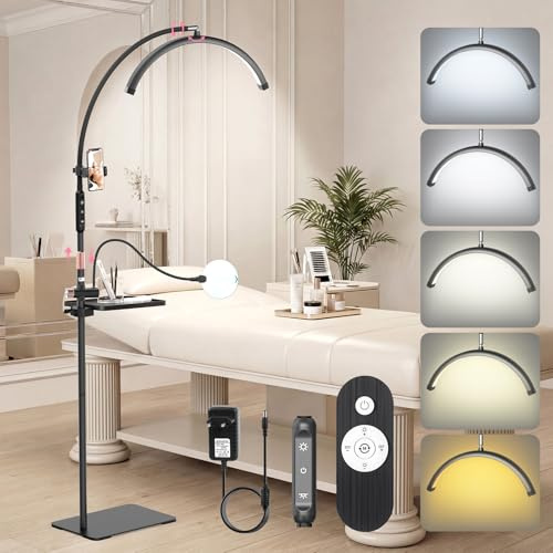 Adonafy Lampada Extension Ciglia Professionale: 18 Lampada Per Extension Ciglia Regolabile con Testa Regolabile 360°& 5 Colori Dimmerabili con Una Lente D'ingrandimento per Tatuaggi, Salone, Casa