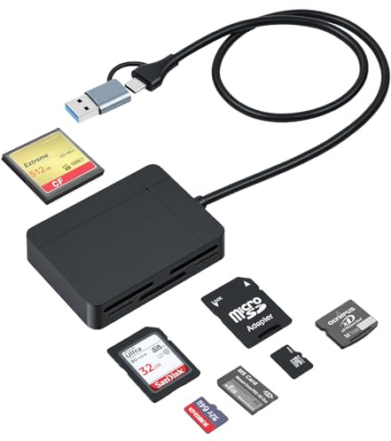 ELUTENG USB C SD Card Reader 3.0, 7-in-1 Memory Card Reader/Adapter/Hub for SD/MS/CF/XD Cards, 5Gbps USB-C & USB 3.0 Compatible with DSLR, iPad, Laptop, MacBook, Windows, Linux