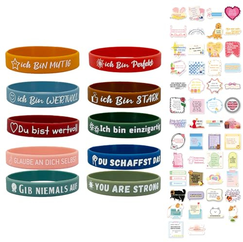 BIVYAX 10 Stück Silikonarmband Abschiedsgeschenk Kinder Mitgebsel Kinder Mutmacher Motivationsarmbänder als Kleine Geschenke für Schüler Grundschule Einschulung Kindergarten Klasse