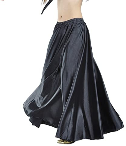 Jupe de danse orientale Calcifer en satin - Parfaite pour la danse du ventre - Pour danseuses professionnelles, Noir