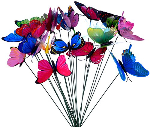 Outus 24 Pezzi Farfalle da Giardino Colorato Libellule Terrazza Ornamenti su Bastoni per Decorazione della Pianta, Giardino Esterno, Decorazione Giardino