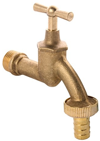 Sanitop-Wingenroth Auslaufventil 3/4 | Handlicher Knebel-Griff | Mit Schlauchverschraubung | Kaltwasserhahn mit 3/4 Zoll Wandanschluss | Außenwasserhahn | Messing-matt | 06211 4