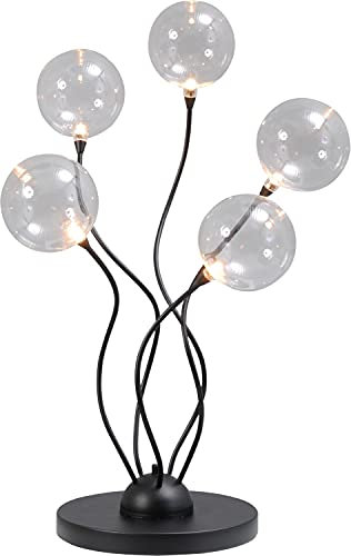 Premium LED Tischleuchte in Schwarz Klar Höhe 58cm Kugelform 750 Lumen 2200K Schalter-Dimmer-Kombination Pushdimmer Sparlampe LED-Leuchte Lampe Innenleuchte Glasleuchte Energiesparlampe