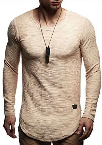 Leif Nelson herrtröja rund hals svart herr långärmad tunn tröja långärmad tröja crew neck pojkar huvtröja t-shirt långärmad oversize LN6298, Beige, M