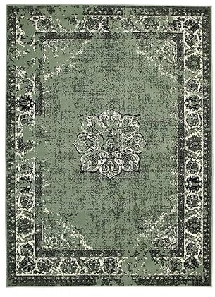 FRAAI | Home & Living Vintage Teppich - Wonder Grün Schwarz - 160x220 cm | Synthetik, Polypropylen - Kurzflor - Vintage - Klassik, Orientalisch - Wohnzimmer, Esszimmer, Schlafzimmer