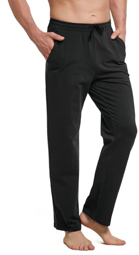 baleaf Pantalones Hombre con Bolsillos Algodón Pantalon Deportivos Largo Cintura Elástica Pantalón Chándal Hombre para Correr Casual Negro XXL