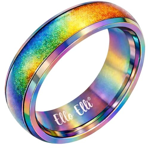 Ello Elli 6MM Comfort Fit Stainless-Steel Color Changing Mood Ring (Rainbow, 8.5)