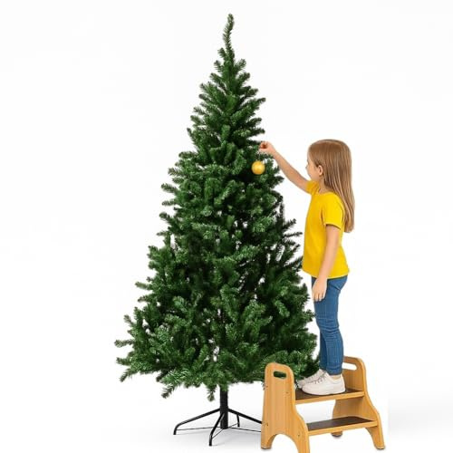 Bakaji Albero di Natale 210 cm Super Folto Pino Supreme Verde Base a Croce in Ferro Pieghevole, Folto Realistico Colore Verde Rami Uncino Facile Montaggio e Ignifugo