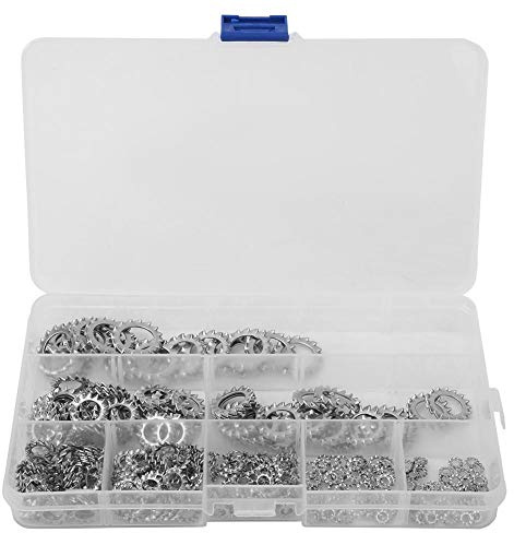 Rondelles de Blocage, 300PCS Rondelle Verrouillage en Acier Inoxydable Assortiment Rondelle De Serrure Externe Joint Dentelée M2.5 M3 M4 M5 M6 M8 M10 M12
