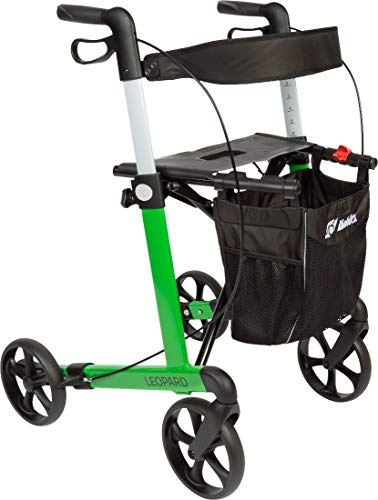 FabaCare Rollator Leopard mit Einhandbremse links rechts, Leichtgewichtrollator, faltbar, mit Vollausstattung, bis 150 kg (Grün)