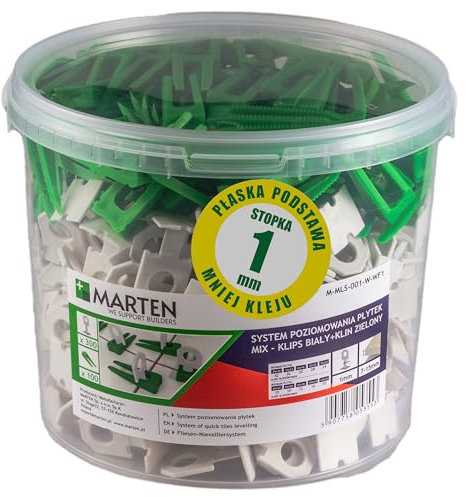 MARTEN Clip e cunei per piastrelle per sistema di livellamento, set di livellamento per piastrelle, spessore piastrelle 7-15 mm, set premium con 300 clip e 100 cunei per piastrelle in secchio, aiuto