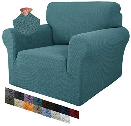 MAXIJIN Creative Jacquard Stuhlbezüge für das Wohnzimmer, Rutschfester Super-Stretch-Stuhlbezug mit Armen Hunde Haustierfreundlicher 1-teiliger elastischer Sofa-Couchschutz (1 Sitzer, Pfauenblau)