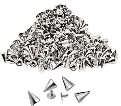 100 Pairs Cone Spikes Screwback Studs, Cone Silver Studs and Spikes Punk, DIY Leather Craft Cool Rivets Punk(7X10mm)