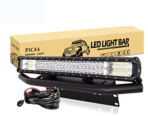 PICAA 22 Zoll 7D 324W Led Lichtbalken Mit Kennzeichenhalter&12V Kabelbaum | Led Arbeitsscheinwerfer,Lichtleiste,Zusatzscheinwerfer Bar,Arbeit Licht Bar, für SUV Offroad ATV UTV Traktor 4x4 Auto,6000K