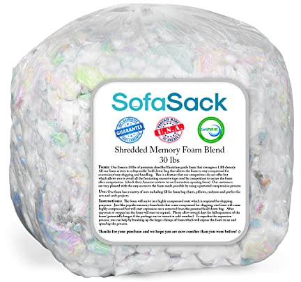 Sofa Sack Shredded Foam Refill: Memory Foam Filling Refill for Bean Bags, Dog Beds and Pillows, 30lbs, Multi-Color