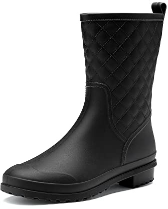 DREAM PAIRS Wellies Women Mid Calf Wellington Boots Ladies Garden Boots Waterproof Rain Boots Outdoor,Size 7,Black,SDRB2204W-E