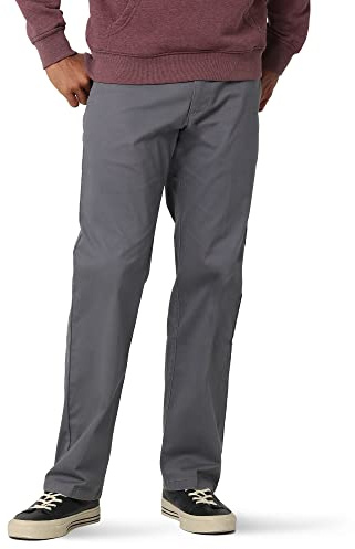Lee Men's Extreme Motion Flat Front Regular Straight Pant Painter Gray 33W x 30L