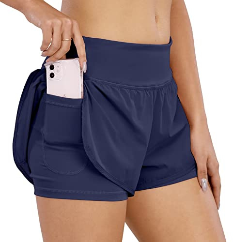 COTOP Short de Course pour Femmes,2 en 1 Short de Sport pour Femmes avec Poche,Taille Haute Short à séchage Rapide pour Fitness,Jogging,entraînement