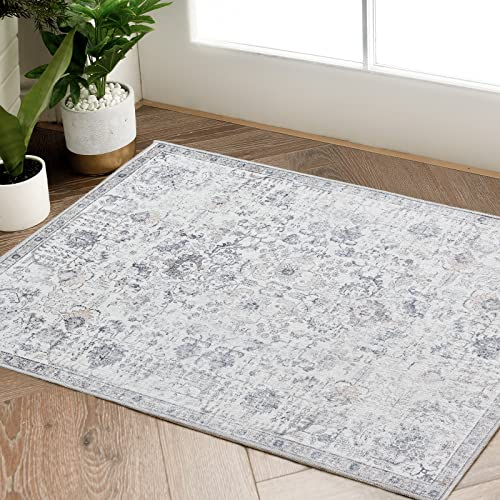 TOPICK Alfombra de pasillo 60 x 150 cm, gris, vintage, plegable, fina, lavable, multicolor, floral, antideslizante, para interior, baño, cocina, dormitorio, salón